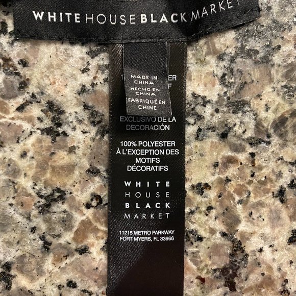 White House Black Market Black Scarf w Floral Detailing and Fringed Ends - Picture 8 of 10